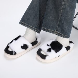 Elegant Winter Warmth: Spotted Cow Print Slippers for Men and Women