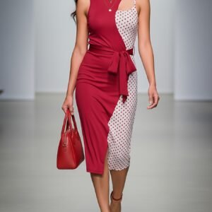 Dazzling Red Polka Dot Dress: Alluring Silhouette with Cutout Lace