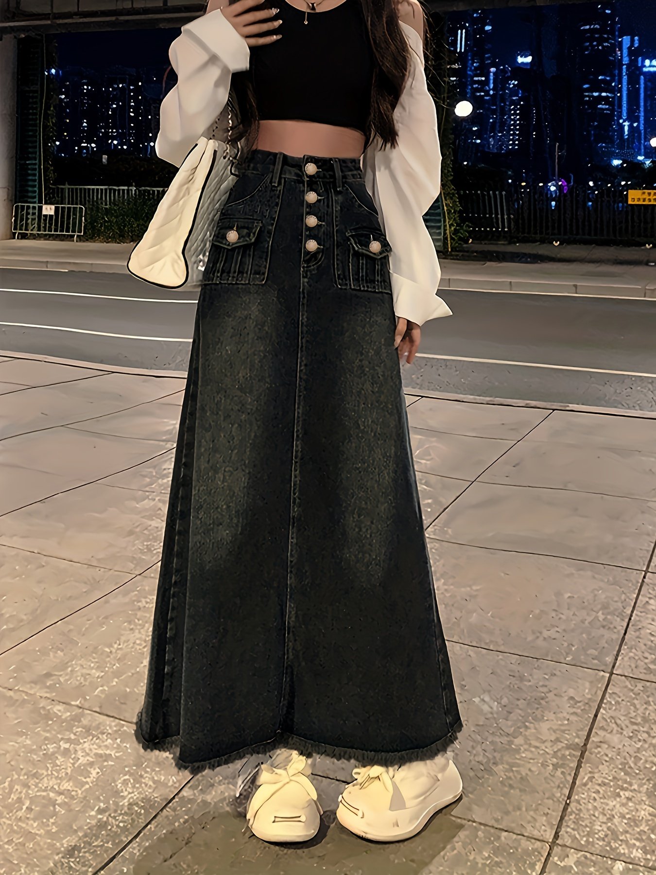 חצאית ג'ינס ארוכה: אלגנטיות עכשווית שמדגישה את יופייך! – תמונה 5