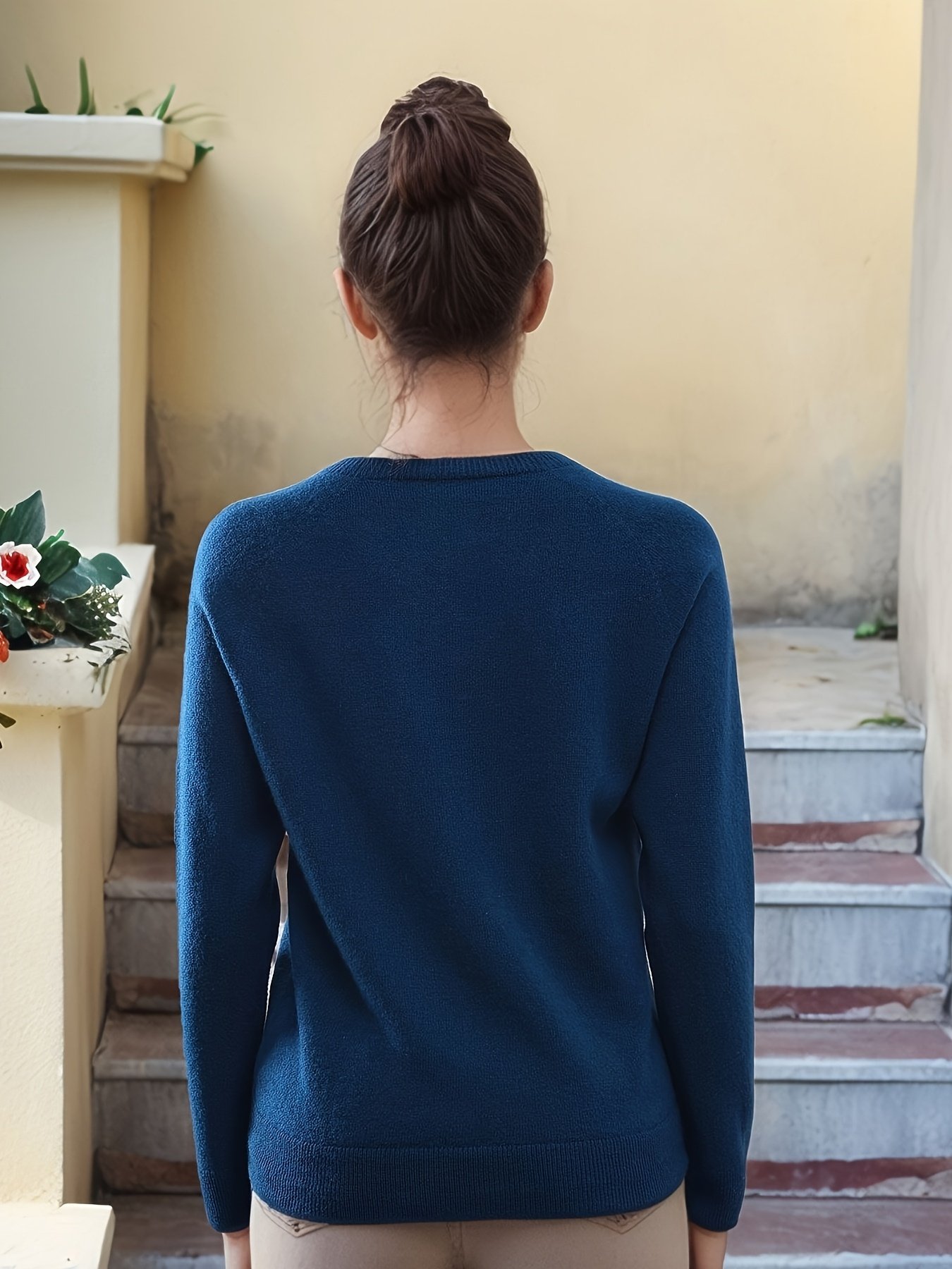 Elegant Warmth: Algae Blue Pure Wool Cardigan - Image 2