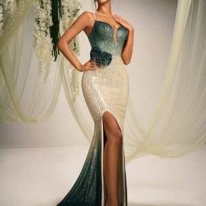 إطلالة ساحرة: فستان الحورية المتلألئ بتدرجات الطبيعة