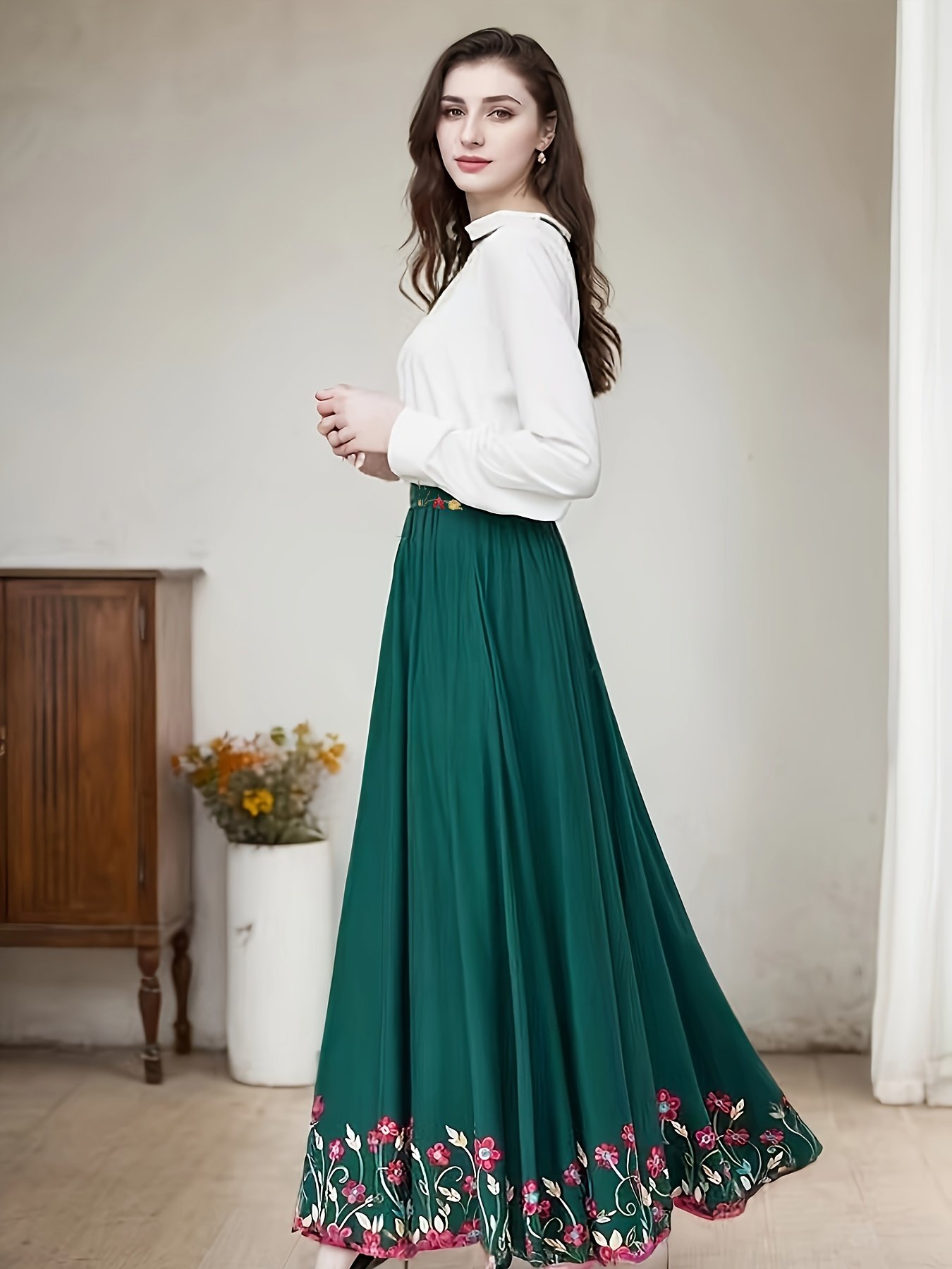 חצאית מקסי מכותנה רקומה: אלגנטיות עכשווית בנגיעת יוקרה! – תמונה 10