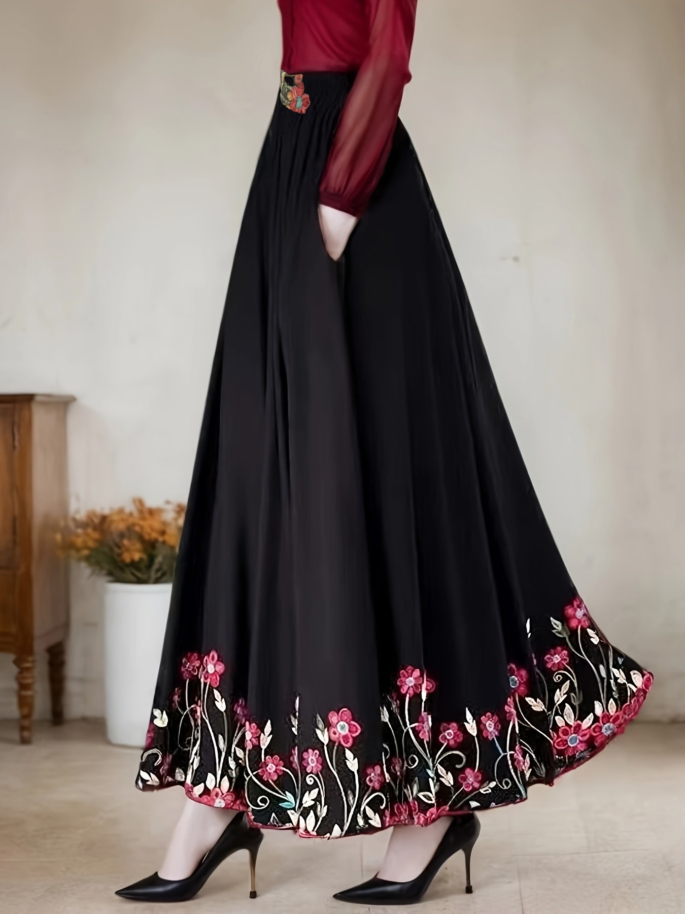 חצאית מקסי מכותנה רקומה: אלגנטיות עכשווית בנגיעת יוקרה! – תמונה 8