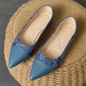 Your Daily Elegance Blooms: Blue Striped Pointed Flat Shoes!