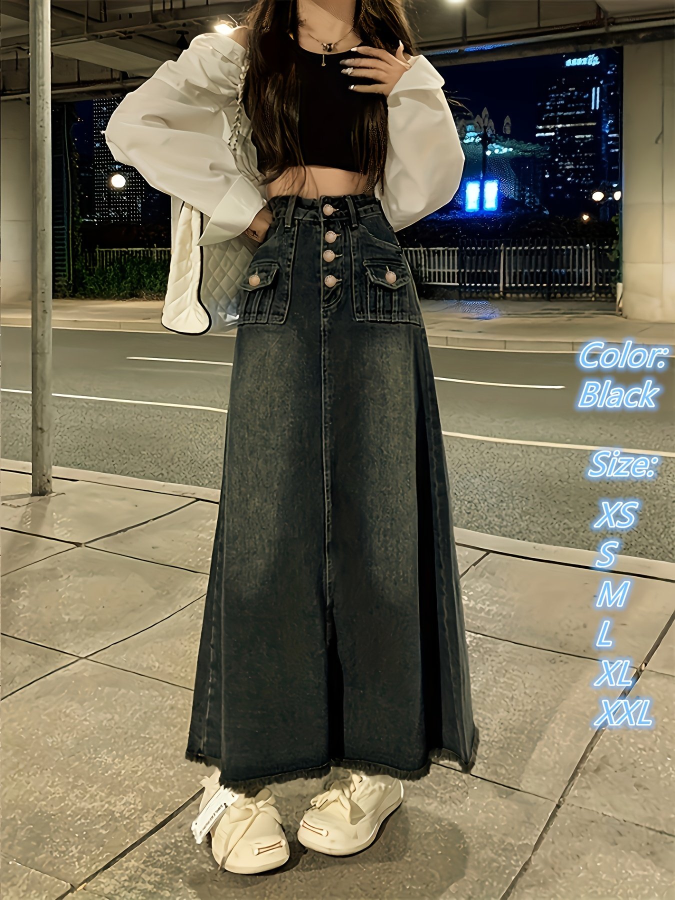 חצאית ג'ינס ארוכה: אלגנטיות עכשווית שמדגישה את יופייך! – תמונה 2