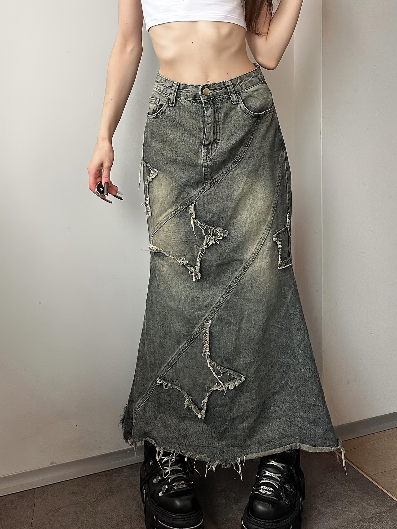 חצאית ג'ינס טרנדית: שיק רטרו עם מגע קסום של בת ים! – תמונה 2