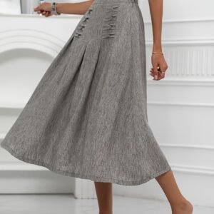Allure of Classic Elegance: Pleated Midi Skirt with Stylish Tie