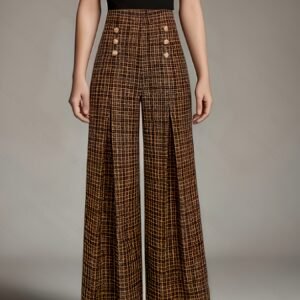 أناقة بلا حدود: بنطال الساق الواسعة والخصر العالي بنقشة المربعات