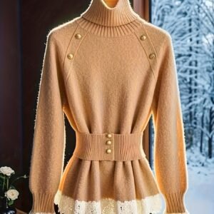 سويتر الأناقة الراقية: دانتيل، ياقة، وحزام يحدد الخصر لإطلالة لا تُنسى!