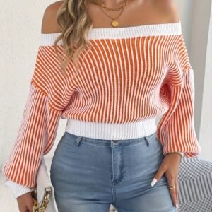 Contemporary Elegance: Striped Dropped Shoulder Pullover Sweater