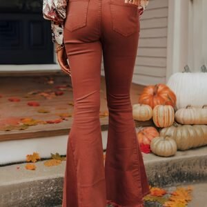 Brick Red Flare Jeans: Contemporary Style with a Unique Bohemian Flair