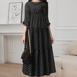 Classic Elegance Charm: Irresistible Ruffled Polka Dot Maxi Dress