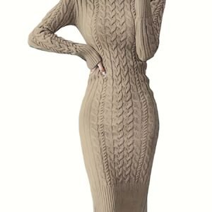 دفء وأناقة مترفة: فستان الرقبة العالية المحبوك