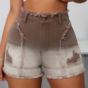 Your Ultimate Summer Style: Gradient Denim Shorts with Frayed Hems!