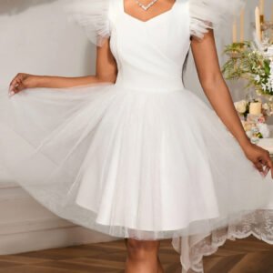 تألقي كملكة: فستان الزفاف والحفلات الأبيض بقصة أميرة