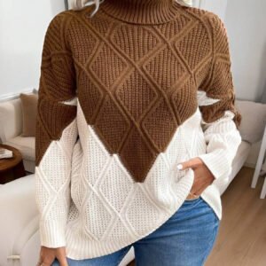 الأناقة الشتوية الراقية: سترة الياقة العالية بتصميم هندسي فريد