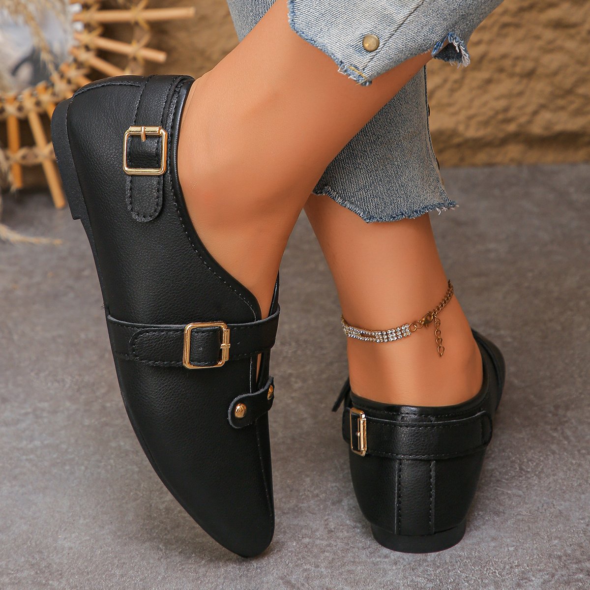 Chic White Pointed Flats with Captivating Gold Details - Image 7