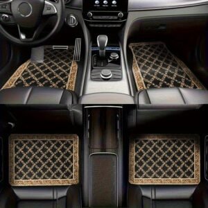 יוקרה שמגנה על הסטייל שלך: סט שטיחוני רכב בדוגמת רשת זהב ושחור