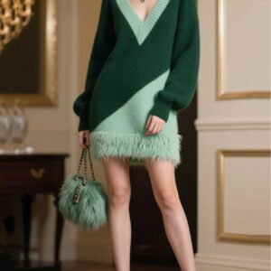 تألقي بدفء: فستان السويتر الأنيق بقصة V المثالي لكل مناسباتك!