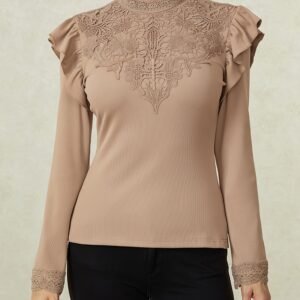 Winter Sophistication: Elegant Turtleneck Shirt with Lace Embroidery
