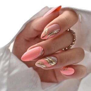 Shine with a Modern Touch: Shimmering Pink Wave Nails