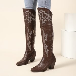 Western Allure: Elegant Dark Brown Knee-High Boots