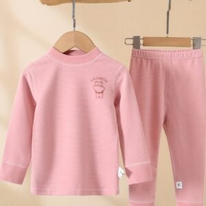 Little Ones' Warmth & Joy: Cartoon Print Thermal Pajama Set