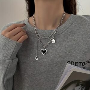 Digital Elegance Pulse: Dual Pixel Heart Necklace!