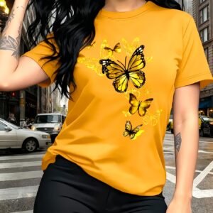 תזרחי בנגיעה של פרפרים זהובים: טישרט של אלגנטיות ונוחות מוחלטת!