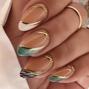 Dazzle with Modern Elegance: Short Almond Nails with Innovative French Design & Harmonious Colors