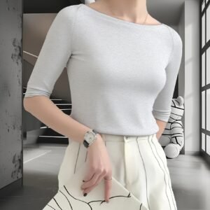 2025 Radiance: Elegant Boat Neck T-Shirt with an Eye-Catching Slim Fit!
