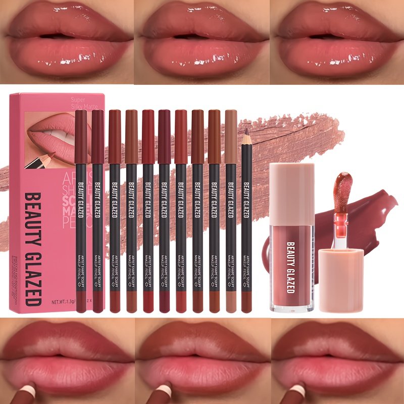 סט שפתיים מושלם: 12 עפרונות תוחם במרקם קטיפתי ומאט עם שמן לחות מבריק! – תמונה 6