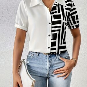 قميص الأناقة الهندسية المتقطعة: إطلالة عصرية لا تُنسى