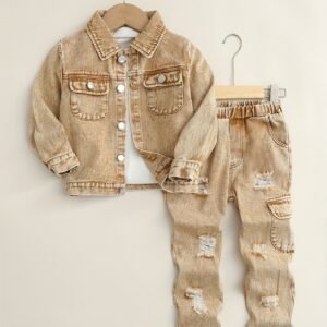 Renewed Western Elegance: Double Denim Set for Your Little Ones' Adventures!