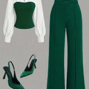 A Complete Look for the Modern Woman: The Luxurious Striped Shirt and Pant Set for Seasons of Elegance!