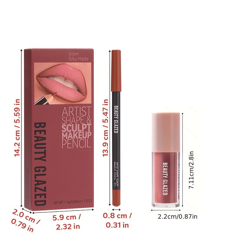 סט שפתיים מושלם: 12 עפרונות תוחם במרקם קטיפתי ומאט עם שמן לחות מבריק! – תמונה 5