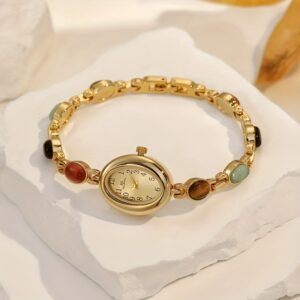 Shine with Unique Elegance: Golden Quartz Watch with Captivating Turquoise Accents