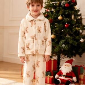A World of Warmth & Fun: Boys' Winter Animal Print Pajama Set!
