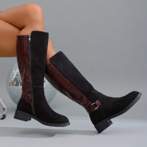 Contemporary Elegance Boots: Block Heel, Color-block Design & Pointed Toe!