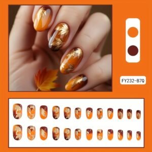Autumn Beauty in Your Hands: Golden Maple Leaf Press-On Nails!