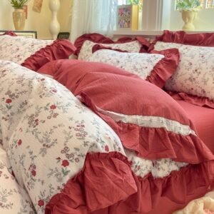 لمسة أناقة ورفاهية: طقم سرير الدانتيل الفاخر من 4 قطع