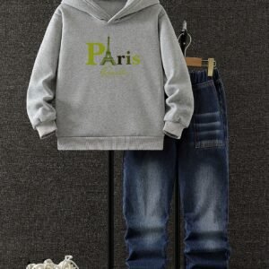 Step out in Parisian Style: Boys' Sporty Winter Denim Set!