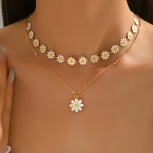 Dazzle with Daisy Charm: Double Necklace Set for Ultimate Elegance