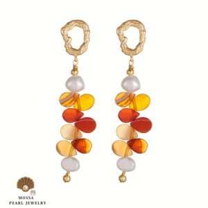 تألقي بسحر الطبيعة: أقراط العقيق واللؤلؤ المصممة يدوياً