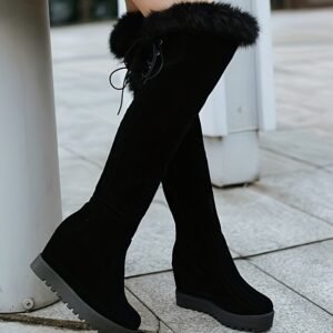 أناقة الشتاء المطلقة: أحذية الركبة الفاخرة بفرو الأرانب الصناعي 2024