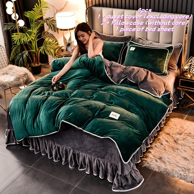 دفء مخملي فاخر: طقم مفروشات السرير المزدوج 4 قطع لتجربة نوم لا تُنسى