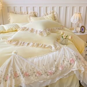 فخامة الطبيعة: طقم سرير القطن المغسول المطرز 4 قطع