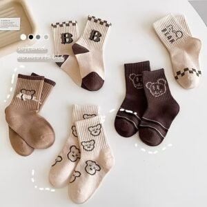 Adorable Bear Warmth: Warm & Playful Winter Socks Set for Your Kids (5-Pack)