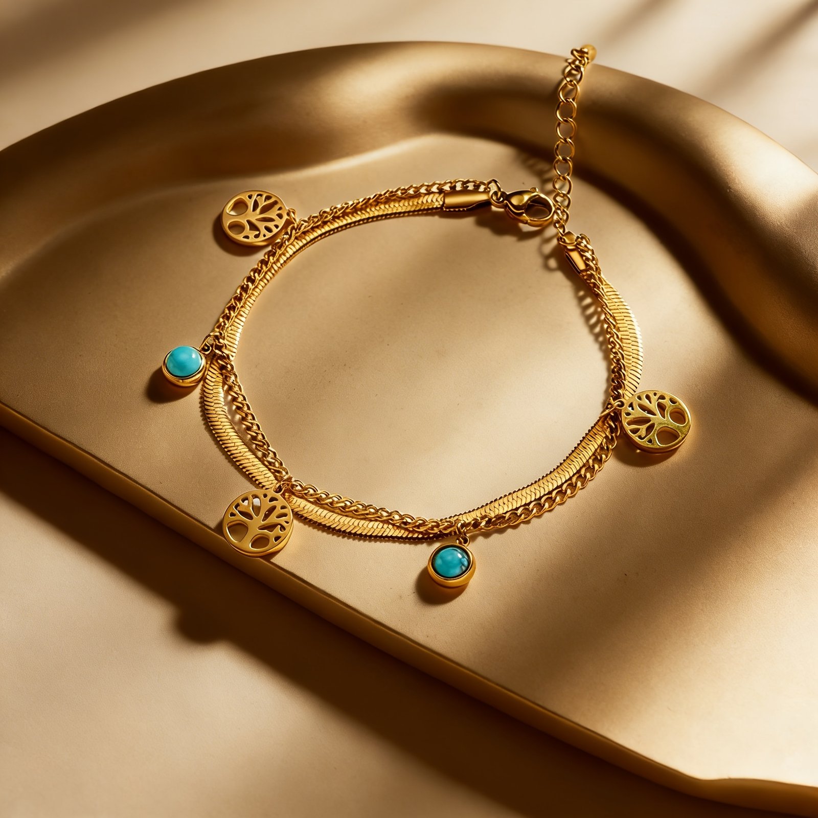 Legendary Elegance: Double Turquoise Tree of Life Anklet