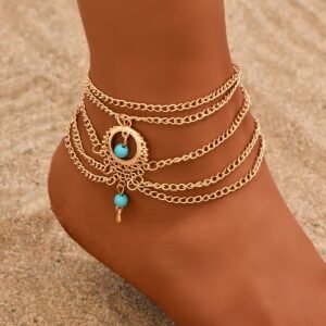 تألقي بلمسة عتيقة: خلخال الفيروز الدمعة